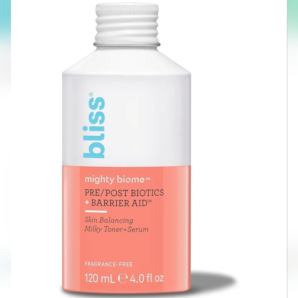Bliss Mighty Biome Pre/Post Biotics Skin Balancing Milky Toner+Serum, 4oz, New